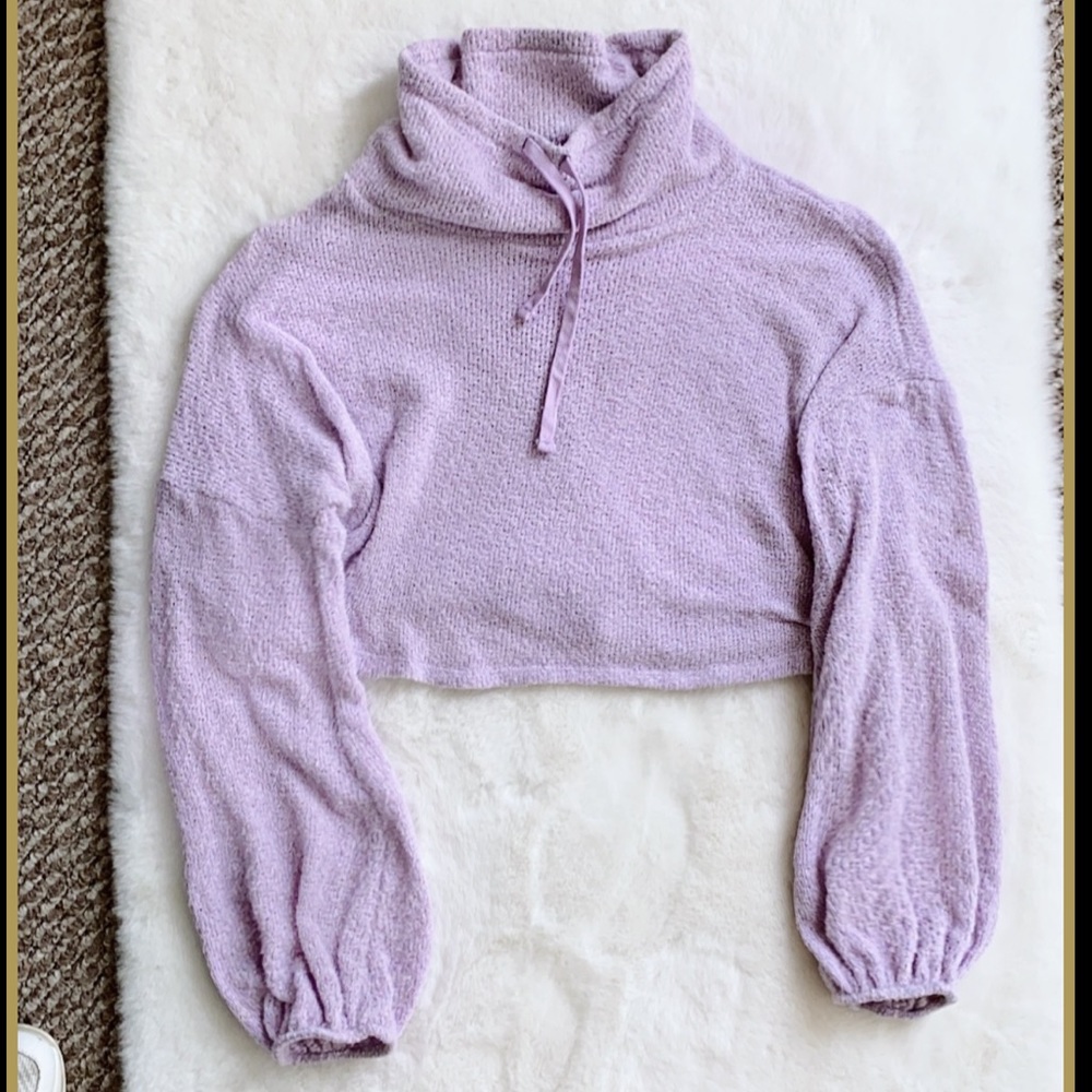 Pastel purple cropped cowl neck sweater